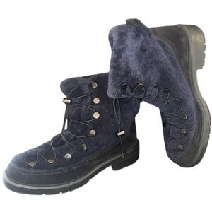 Aquatalia Black & Navy Lorena Waterproof Boots - Made in Italy - 9.5